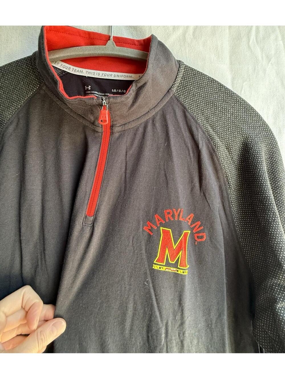 Maryland Terrapins 1/4 Zip Sweater Large Under Armour Pullover Terps Black Gray